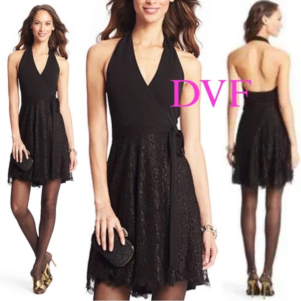 Diane Von Furstenberg Black Backless Lace Dress